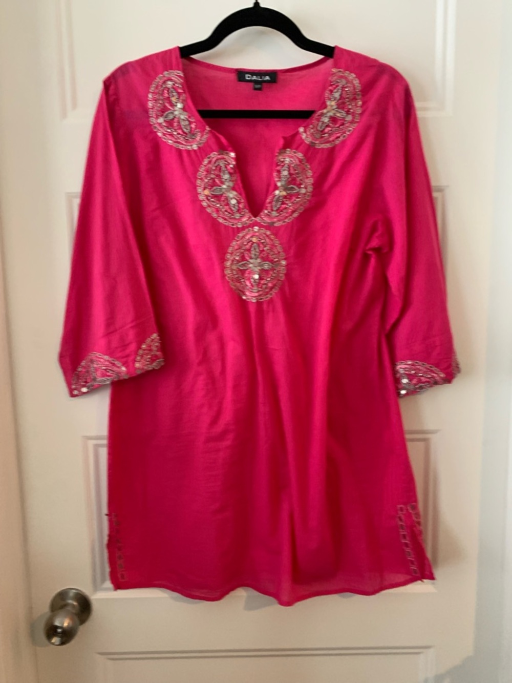 Dalia ,Women's Fuchsia silvery  sequins Embroidered Tunic Top